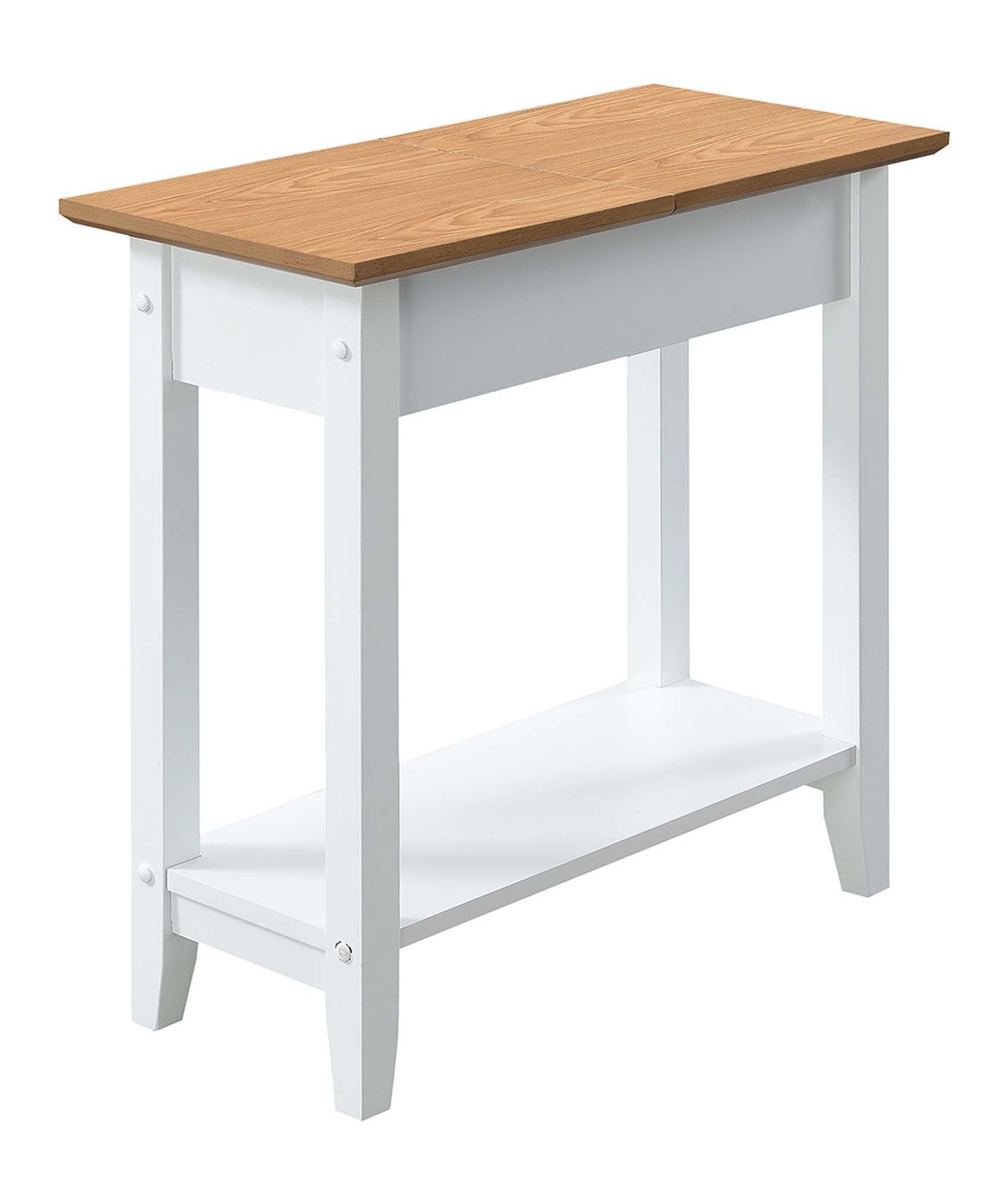 Convenience Concepts American Heritage Flip Top End Table with Shelf, Driftwood/White