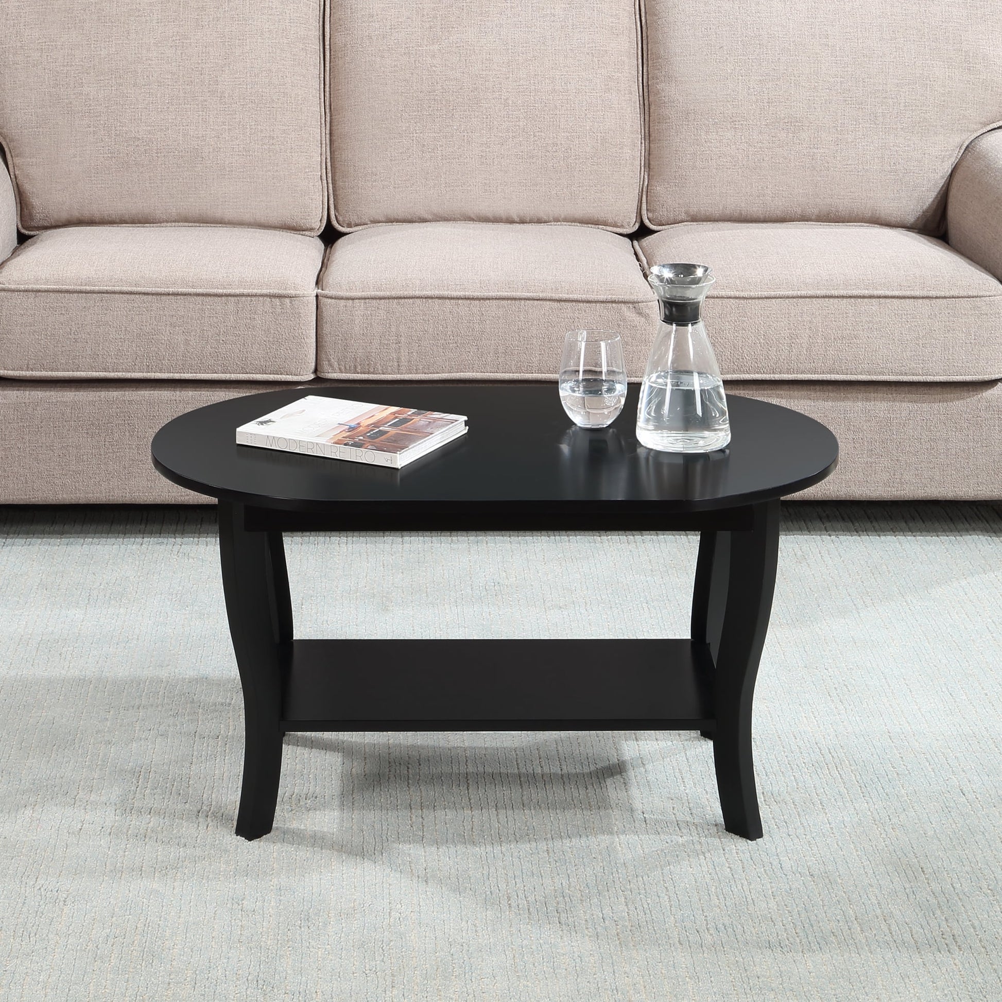 Convenience Concepts Classic Storage Oval Medium Density Fiberboard Coffee Table with Shelf, Black