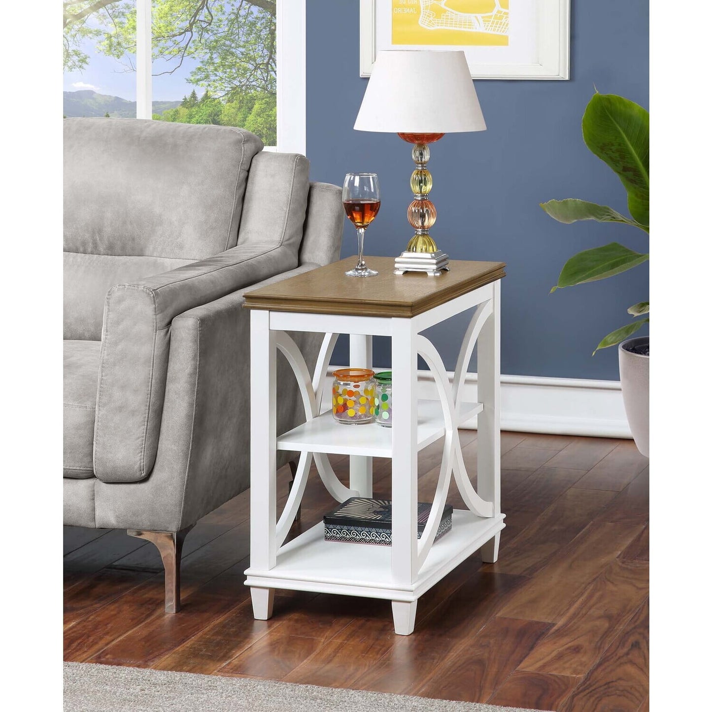 Convenience Concepts Florence Chairside Table in White and Brown Wood Finish