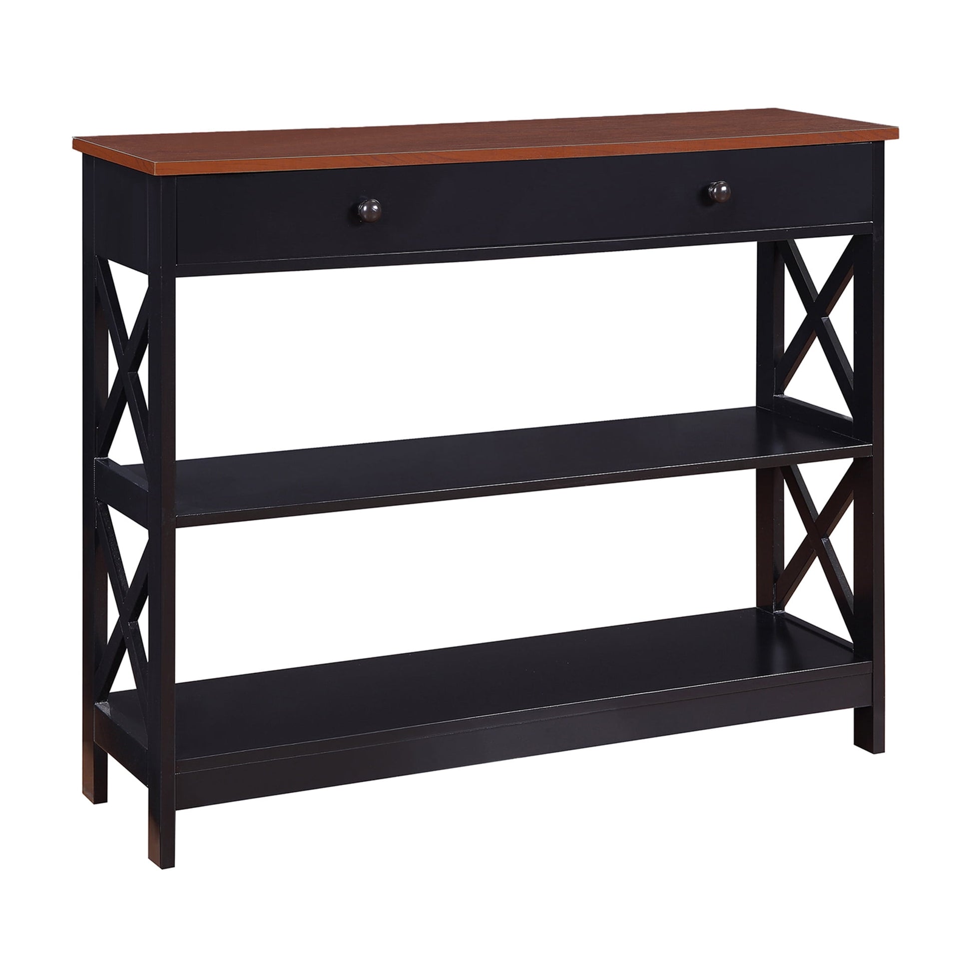 Convenience Concepts Oxford One-Drawer Console Table in Cherry and Black Wood