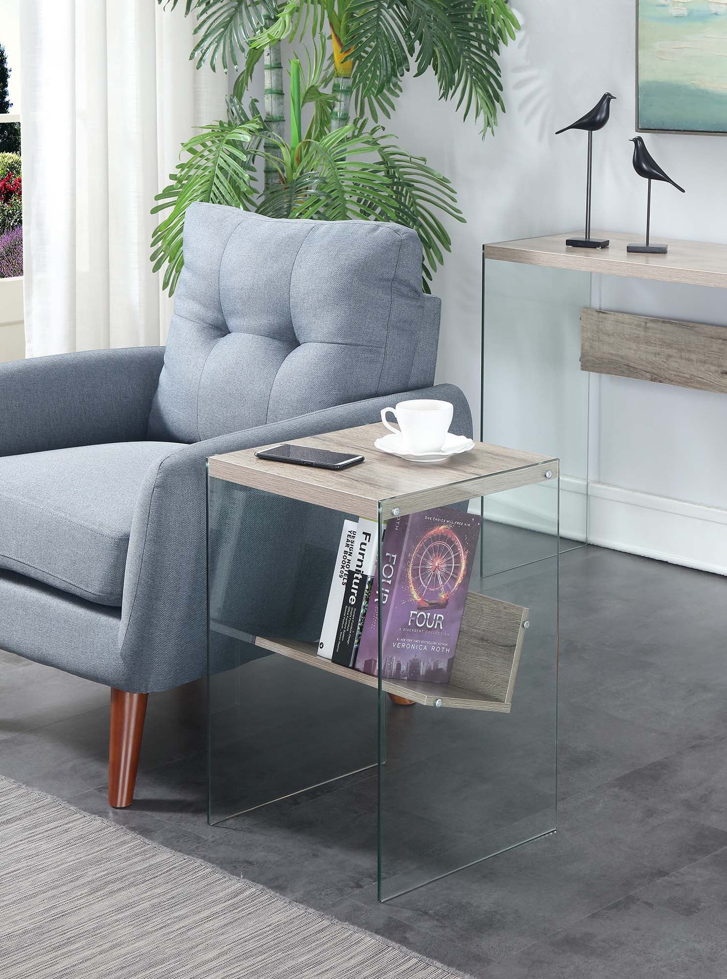 Convenience Concepts SoHo Glass End Table with Shelf, Sandstone/Glass
