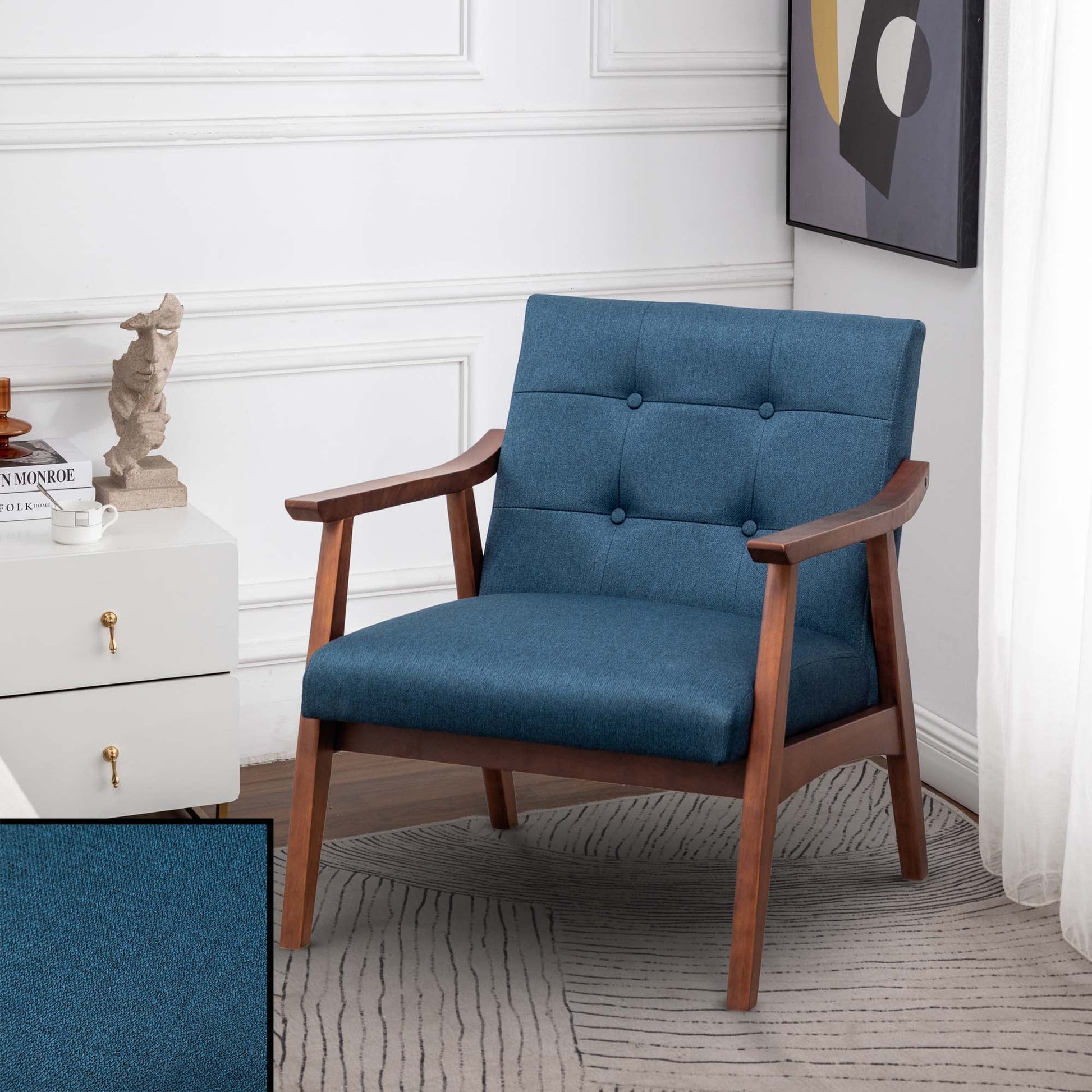 Convenience Concepts Take a Seat Natalie Accent Chair, Dark Blue Fabric/Espresso