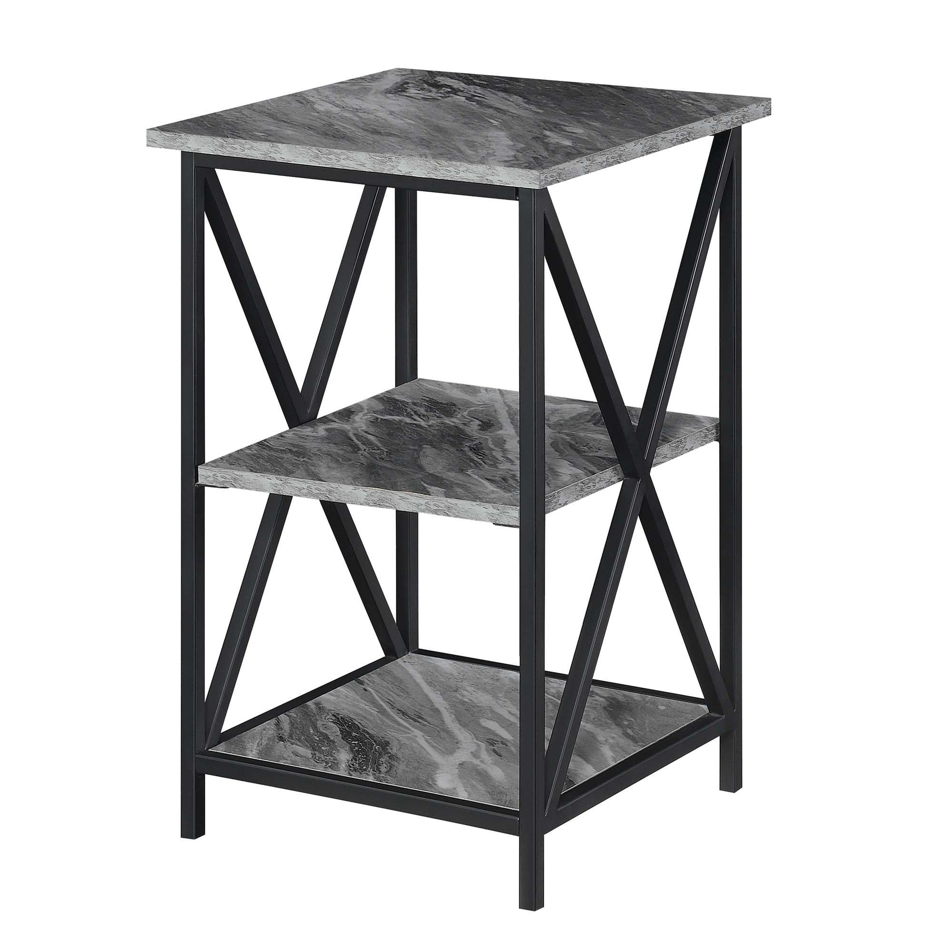 Convenience Concepts Tucson End Table with Shelves in Marble Gray Wood Finish