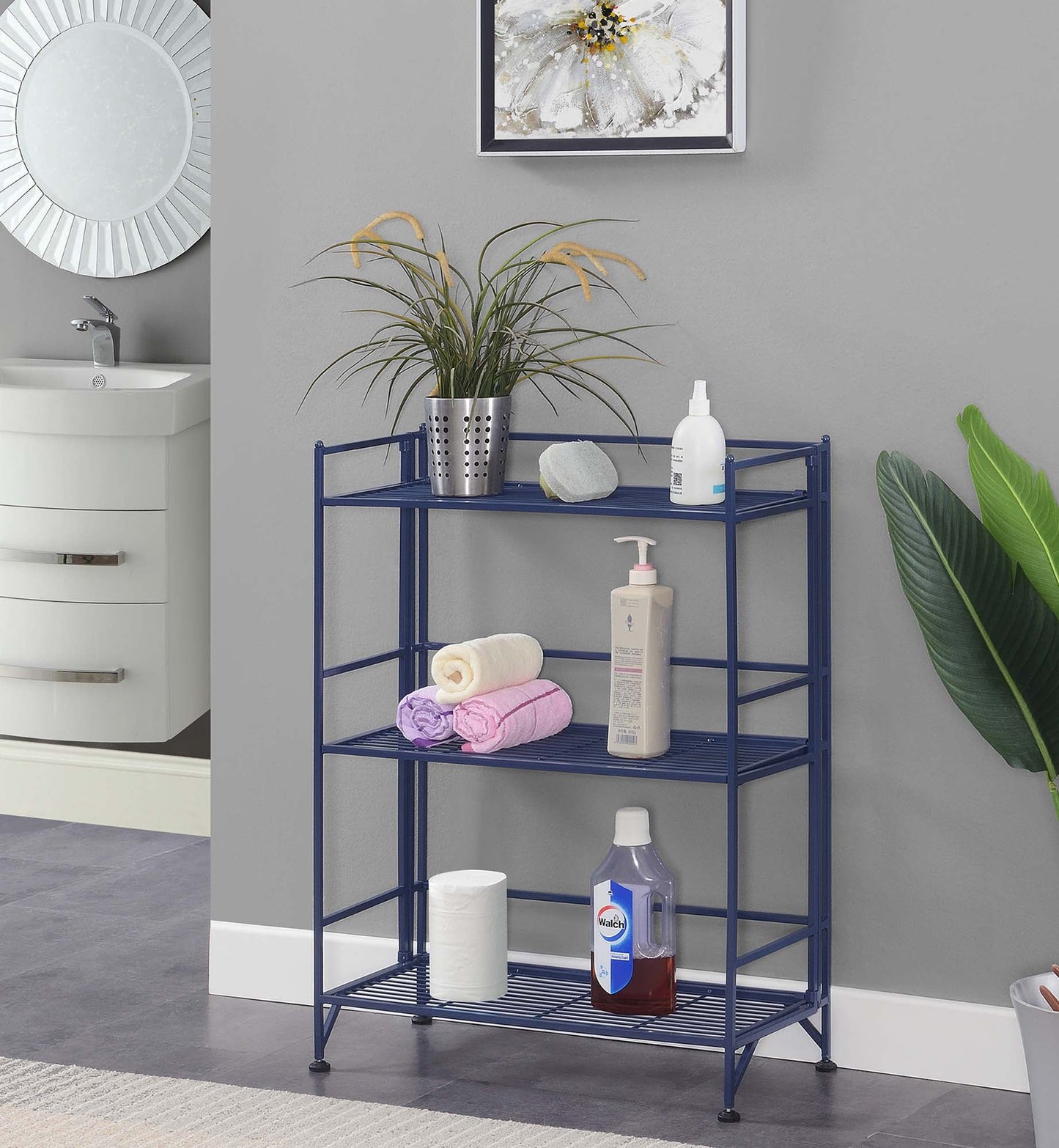 Convenience Concepts Xtra Storage Repisa MetÃ¡lica Plegable Ancha de 3 Niveles, Azul Cobalto