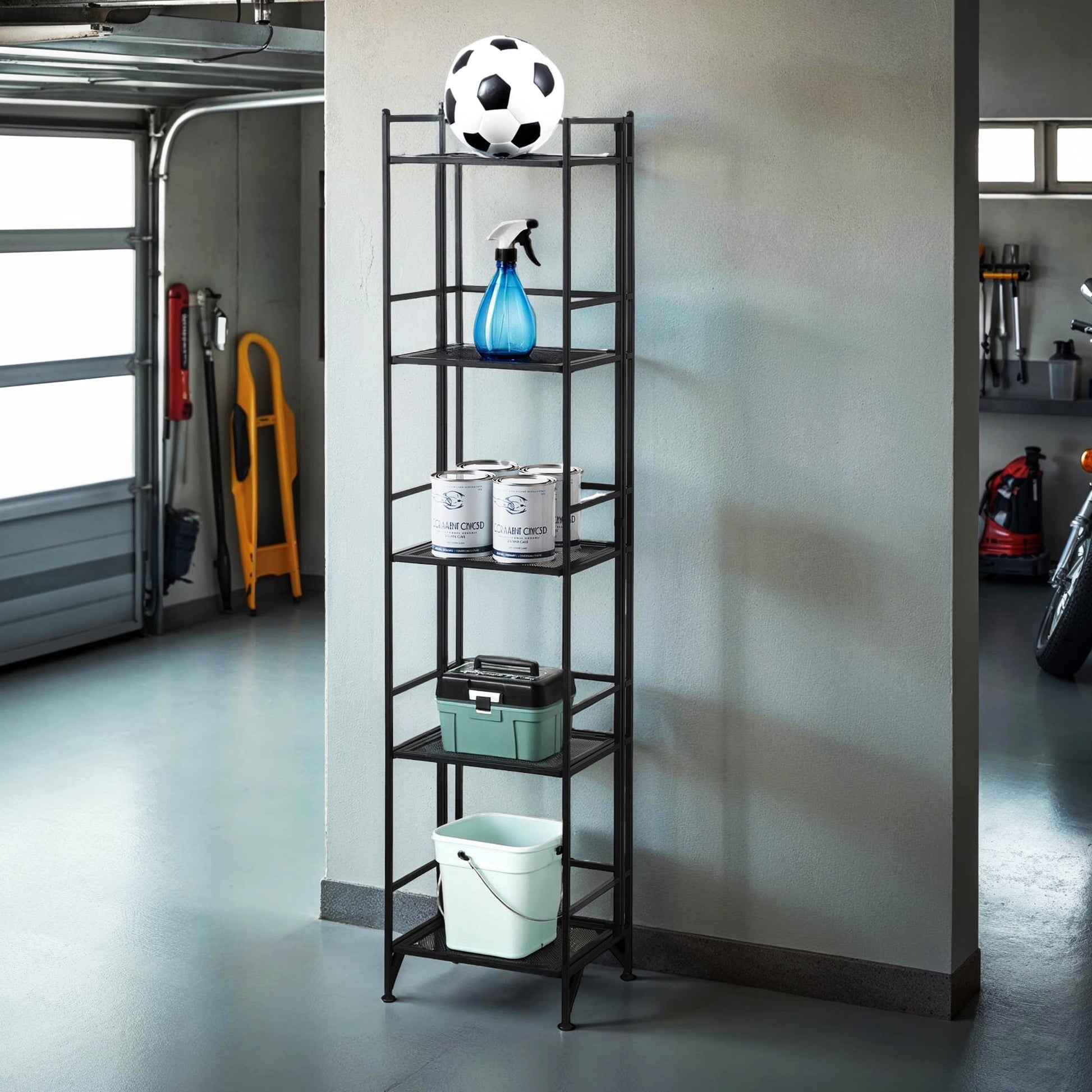 Convenience Concepts Xtra Storage 5 Tier Folding Metal Mesh Shelf, Black