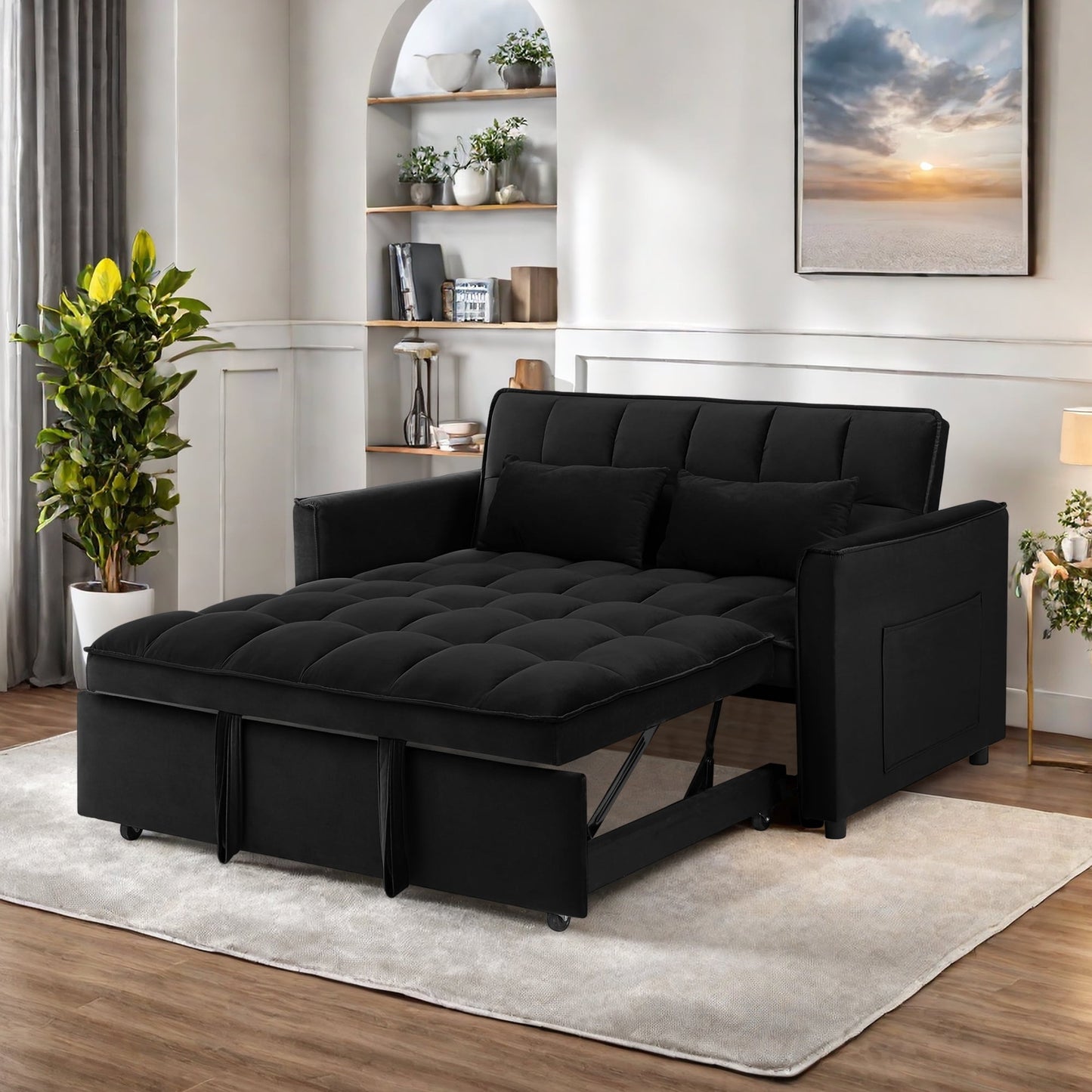 Convertible Sofa Bed,3-in-1 Sleeper Sofa with Pull Out Bed,Sleeper Futon Couch Loveseat with Adjsutable Backrest and Pillows for Living Room,Gray