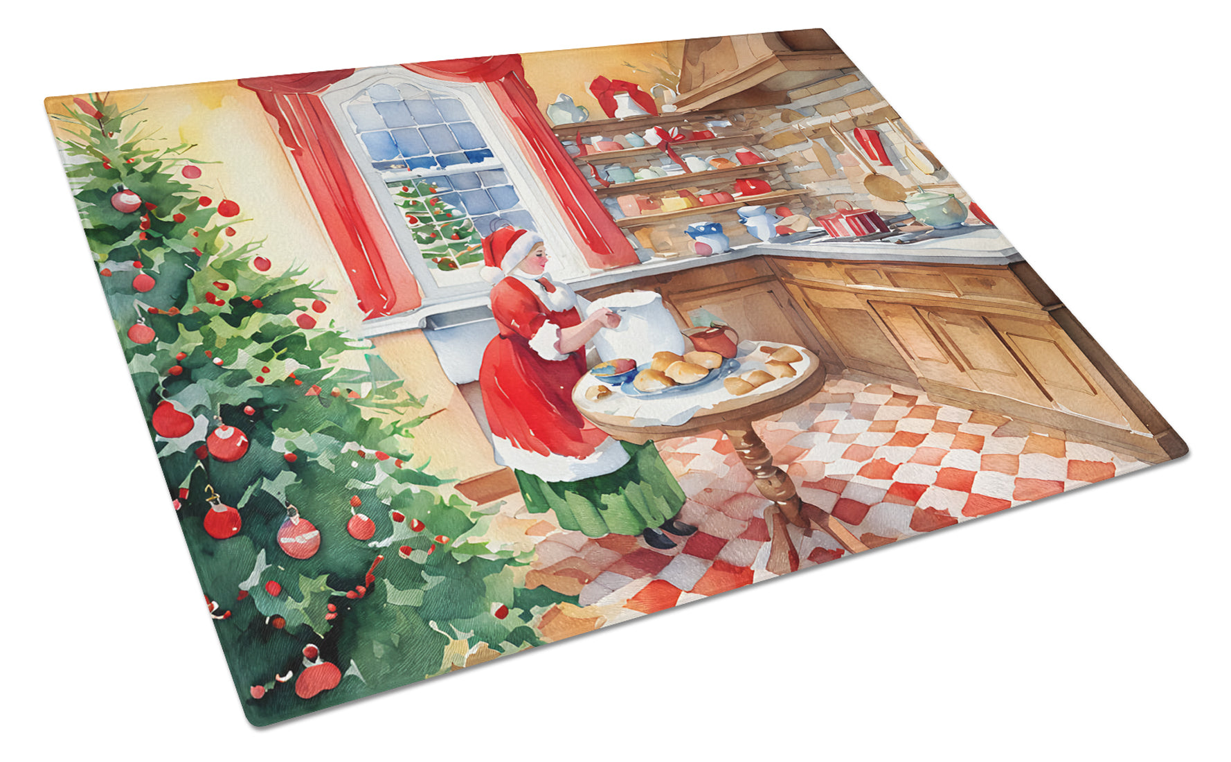 Cookies with Santa Claus Mrs. Claus Glass Cutting Board Large 12 in x 15 in