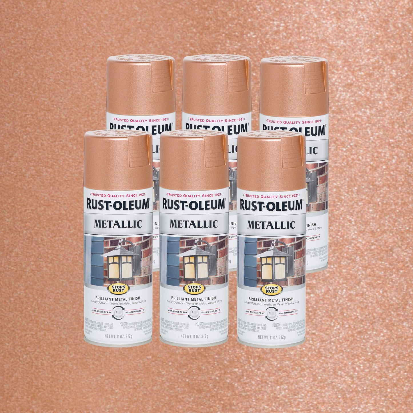 6 Pack, Copper, Rust-Oleum Stops Rust Metallic Protective Enamel Spray Paint-7273830, 11 oz