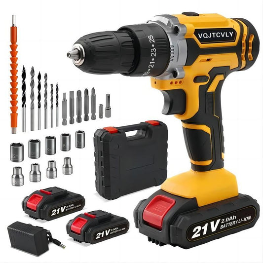 Cordless Drill, 21V Power Drill Set, 25+1 Position Adjustable Torque Electric Drill, 2-Speed Transmission For Screwdriving And Drilling