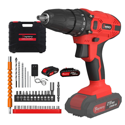 Cordless Drill Driver Set,21V Electric Drill Battery Power Drilling Driver for Plastic, Wood, Metal, Screws ,2-Speed,LED Light