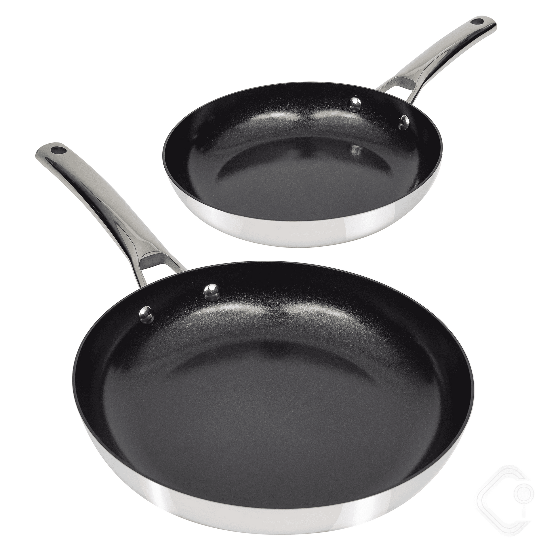 CoreClad Tri-Ply Stainless Steel Frying Pan Set, 9" & 11", Ceramic Nonstick Interior, Induction Compatible, Dishwasher Safe, Oven Safe