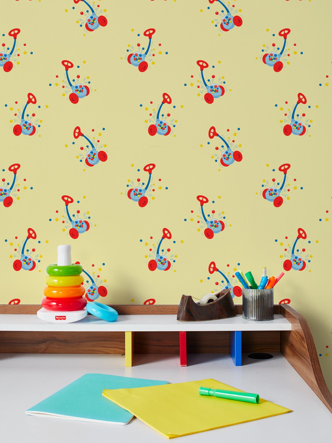 Papel Pintado de Vinilo ExtraÃ­ble Corn Popper de Fisher-Price - Amarillo