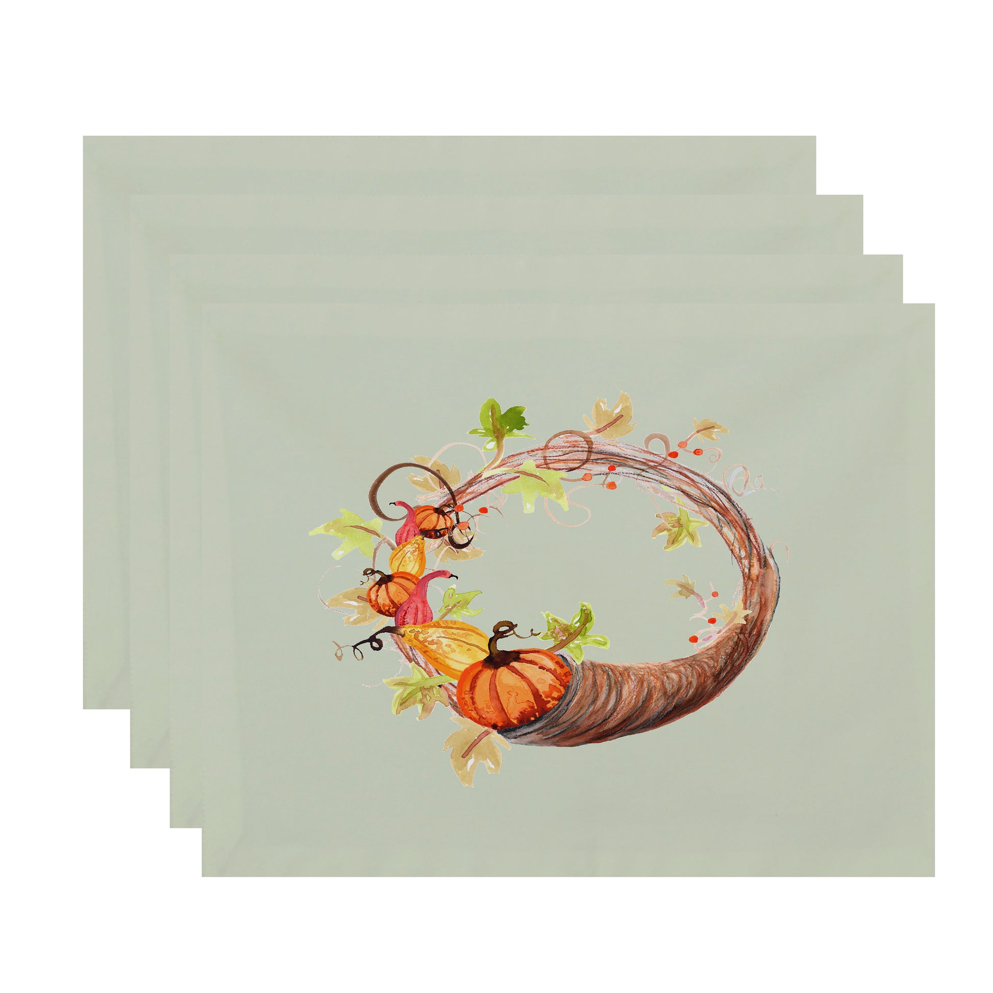 Cornicopia Wreath 18 x 14 Inch Light green Fall Print Placemat (Set of 4)