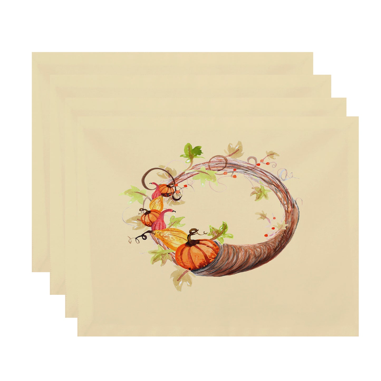 Cornicopia Wreath 18 x 14 Inch Light yellow Fall Print Placemat (Set of 4)
