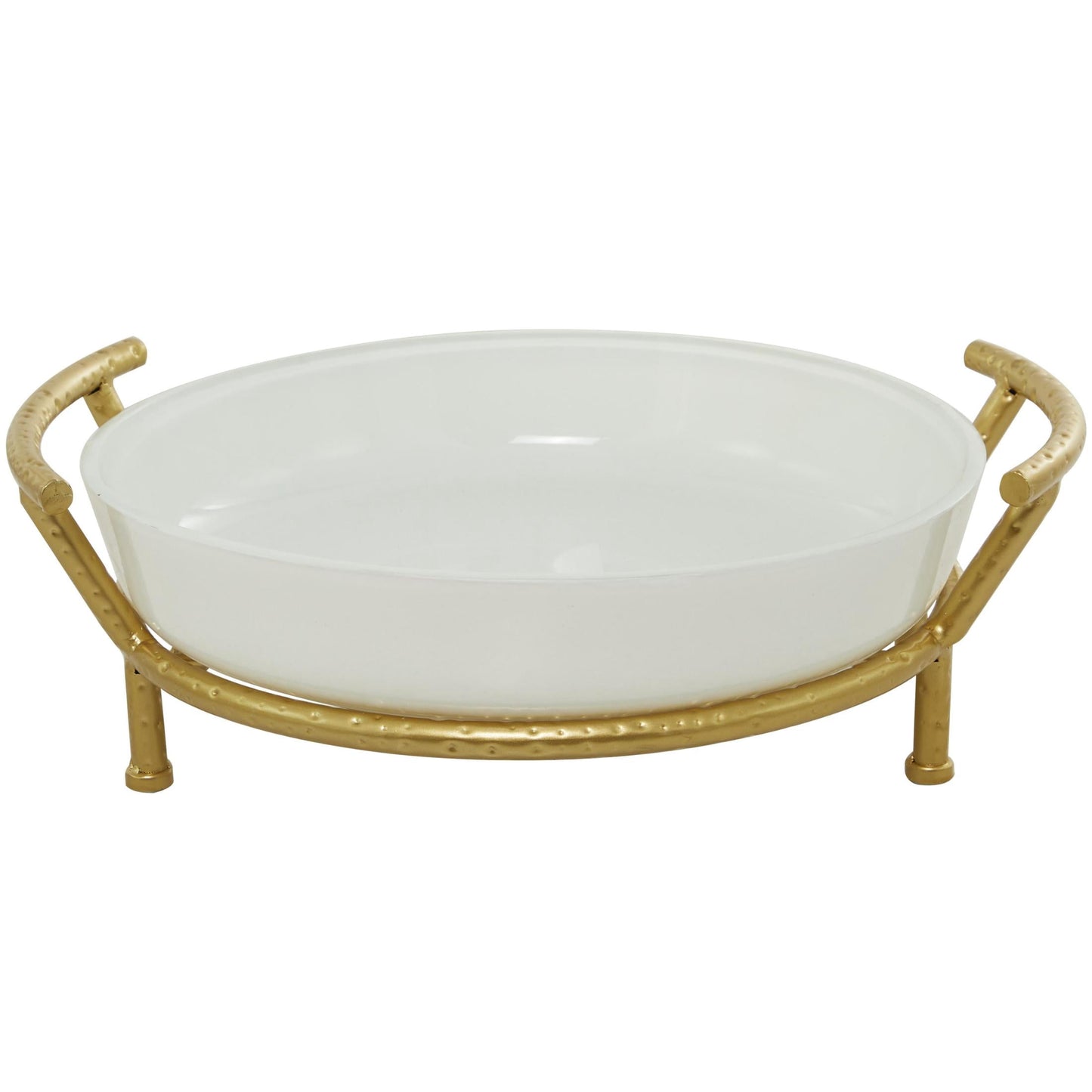 CosmoLiving by Cosmopolitan 19" x 6" White Glass Kitchen Serving Bowl with Gold Metal Stand, 1-Piece