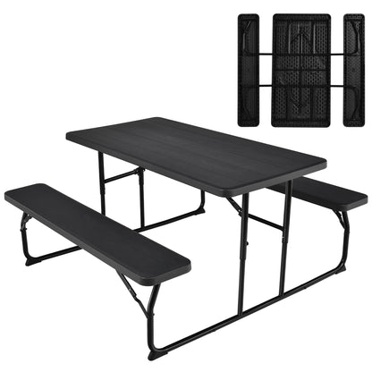 Costway Indoor & Outdoor Folding Picnic Table Bench Set w/ Wood-like Texture Grey