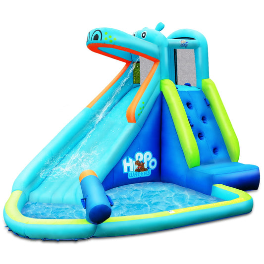 Costway Inflatable Kids Hippo Bounce House Slide Climbing Wall Splash Pool w/ Bag