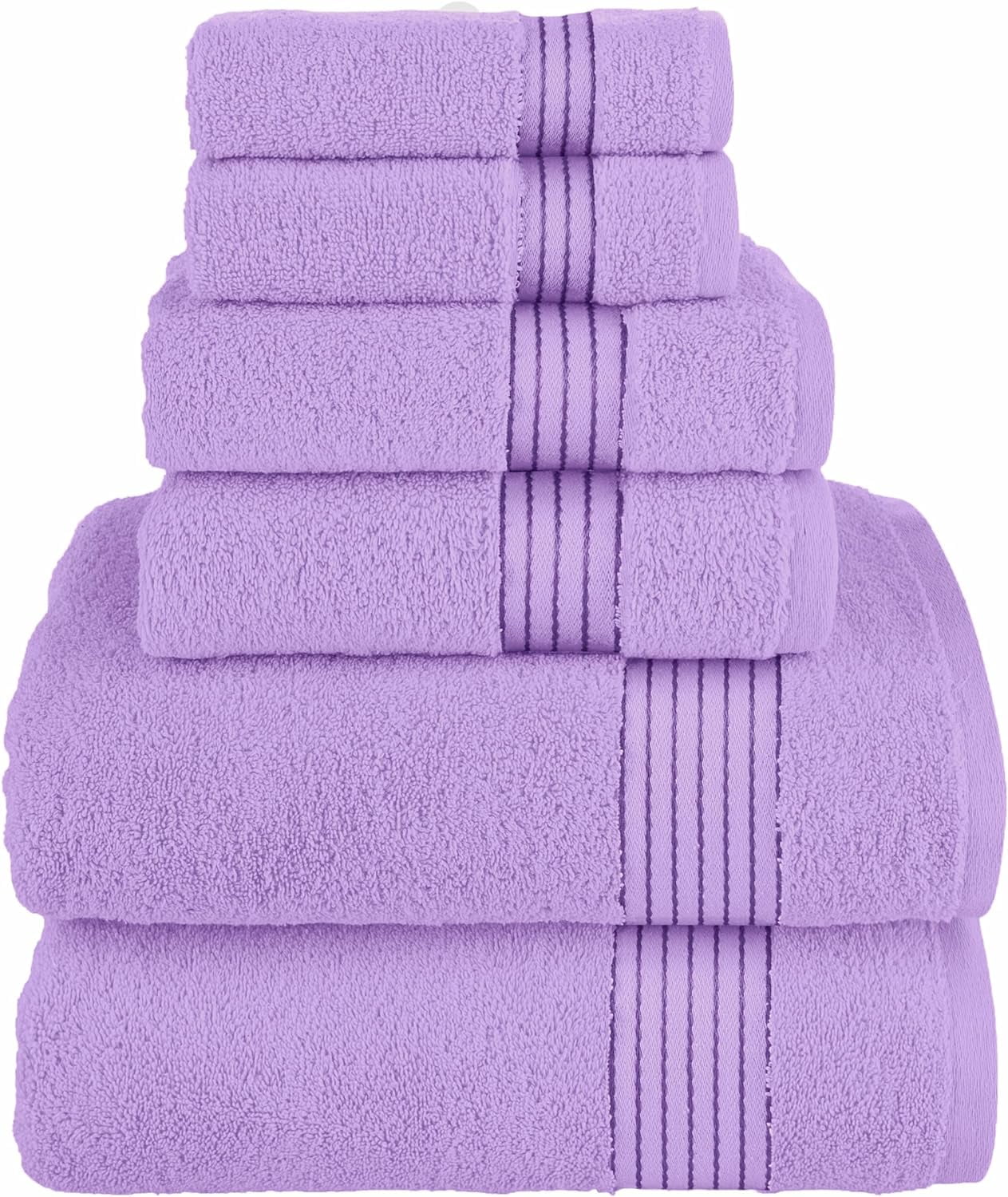 6-Piece Premium Towel Set, 2 Bath Towels, 2 Hand Towels, and 2 Wash Clothes, 600 GSM, Lilac
