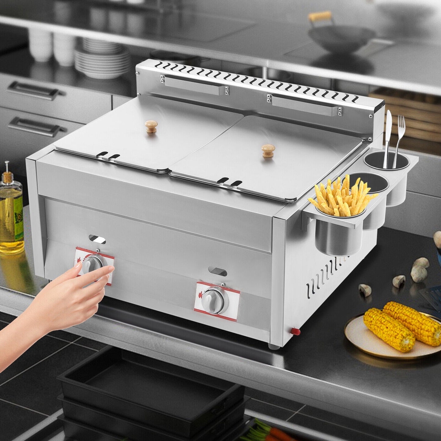 Countertop Gas Fryer, Commercial Deep Fryer 2 Basket Propane LPG Stainless Steel Frying Machine