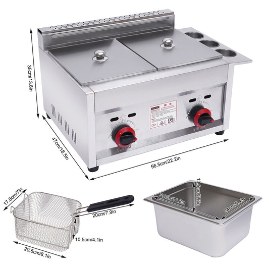 Countertop Gas Fryer Commercial Deep Fryer 2 Baskets Propane LPG Stainless Steel