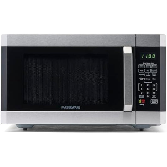 Countertop Microwave 1100 Watts, 1.6 cu ft - Smart Sensor Microwave Oven With LED Lighting and Child Lock - Perfect for Apartments and Dorms - Easy Clean - Stainless Steel