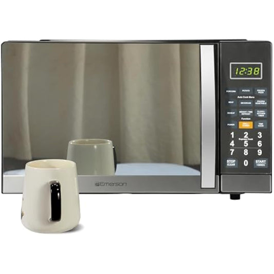 Countertop Microwave Oven with 1100W Grill Function, Sleek Mirrored Finish 10 Power Levels, 6 Auto Menus, Glass Turntable and Child Safe Lock, 1.1 Cu. Ft, Stainless Steel