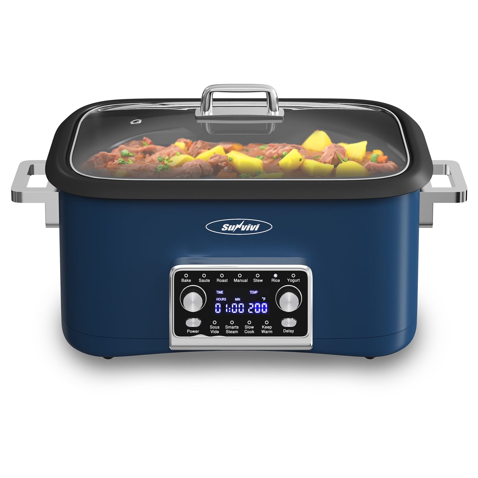 Cozy Home 12-in-1 Digital Slow Cooker, 8QT Multi-Cooker with Adjustable Temp, Timer, Auto Shut-Off, Removable Non-Stick Pot & Dishwasher-Safe Glass Lid