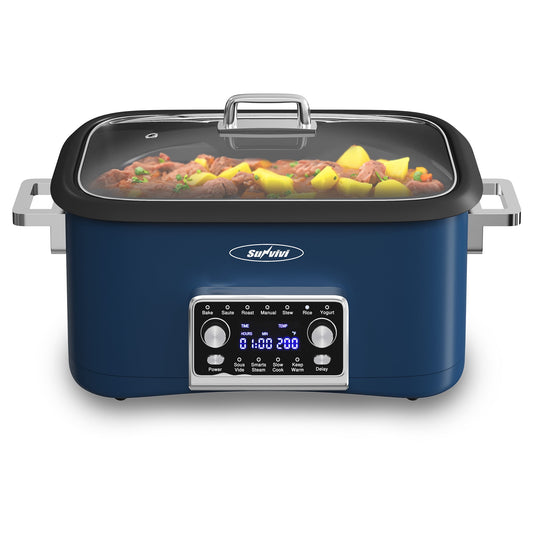Cozy Home 12-in-1 Digital Slow Cooker, 8QT Multi-Cooker with Adjustable Temp, Timer, Auto Shut-Off, Removable Non-Stick Pot & Dishwasher-Safe Glass Lid