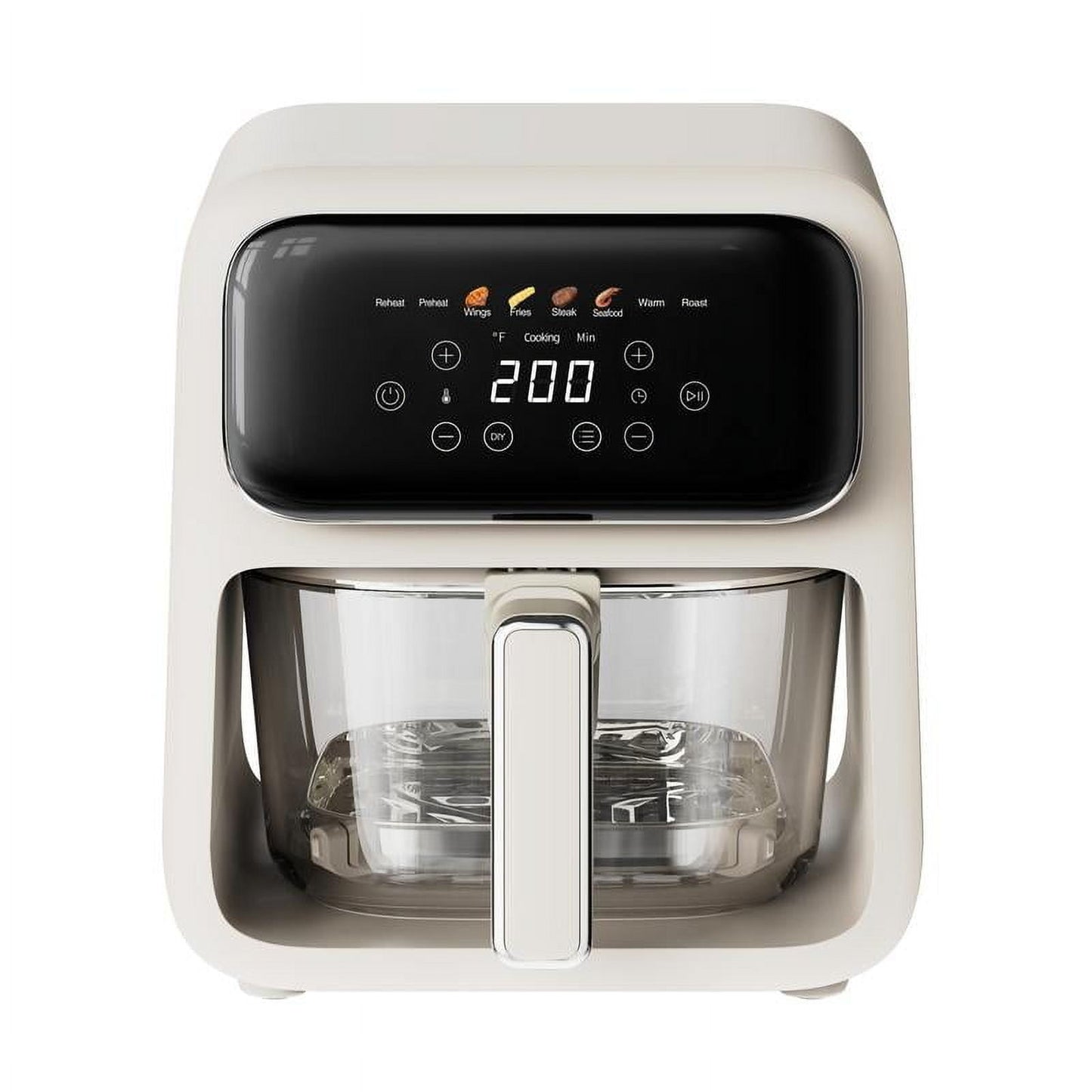 4.2QT Ivory 5mm Tempered Glass Air Fryer for Home Dining: Non-Toxic, 400°F Air Crisp Tech, Dishwasher Safe, Multifunctional Cooker