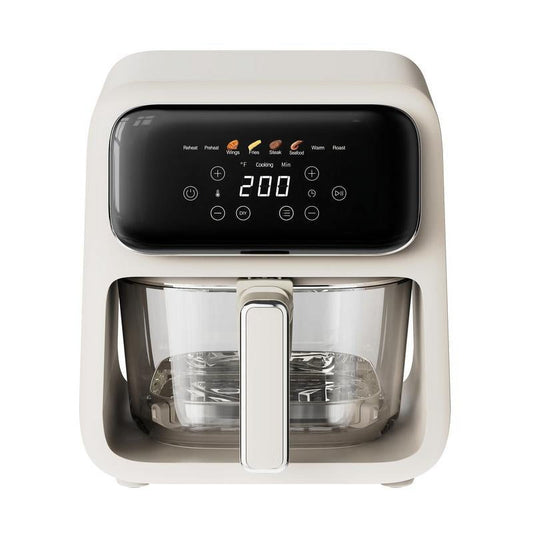4.2QT Ivory 5mm Tempered Glass Air Fryer for Home Dining: Non-Toxic, 400°F Air Crisp Tech, Dishwasher Safe, Multifunctional Cooker