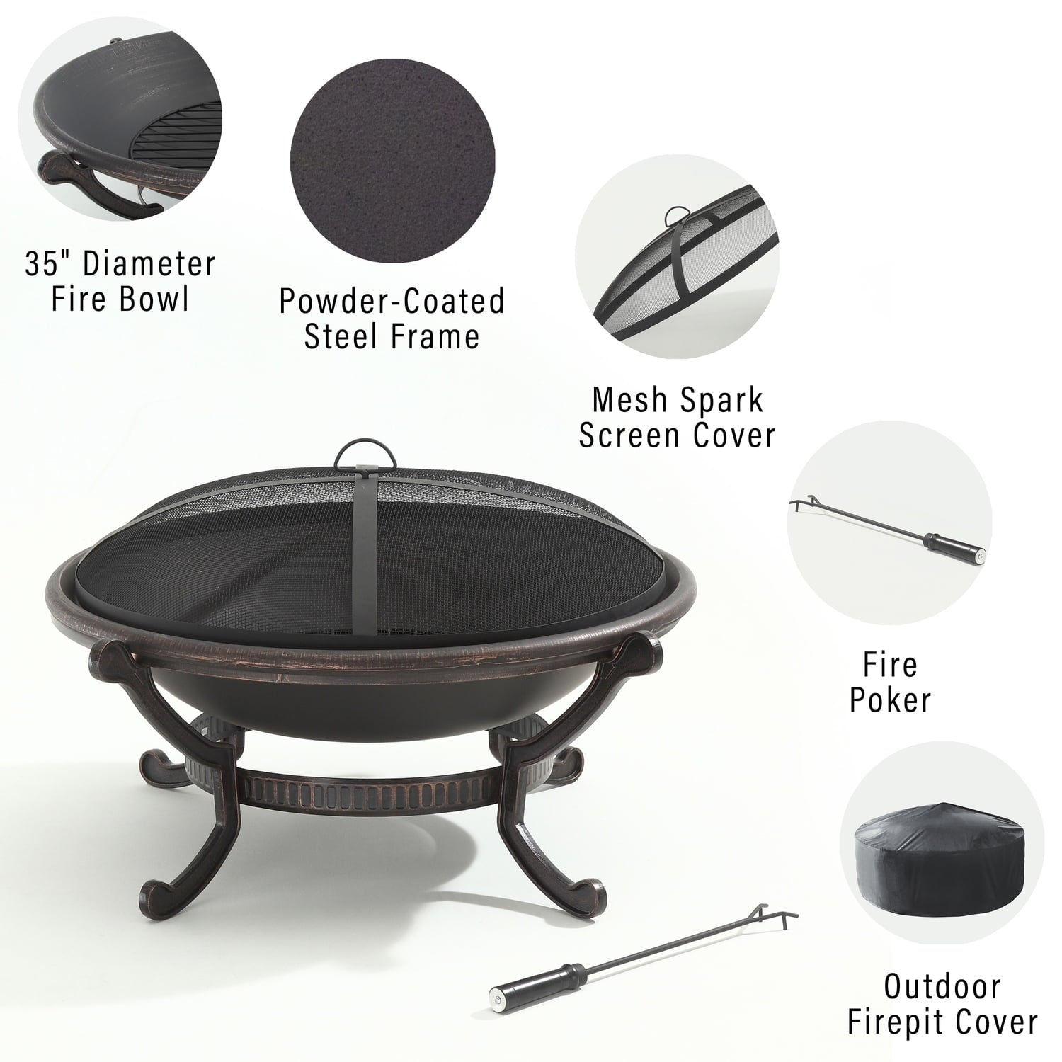 Crosley Ashland Patio Fire Pit Bowl in Black