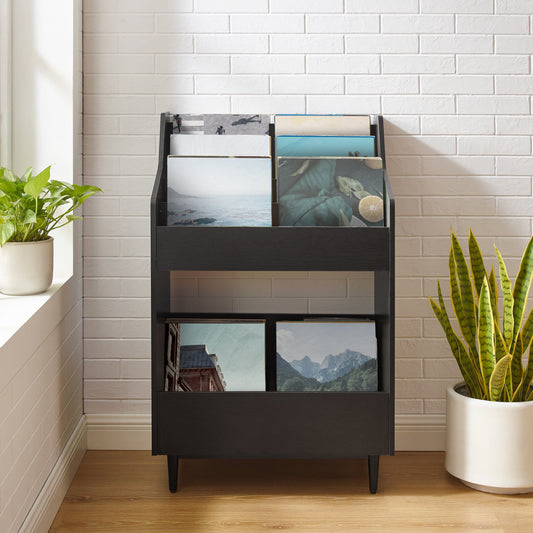 Crosley Liam Media Storage Cabinet, Black, Holds Up to 100 Records per Section