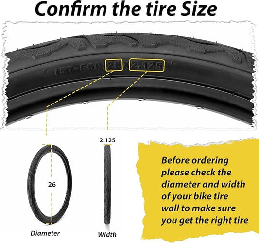 Cruiser Bike Replacement Tire : 26x2.125 inch (57-559mm) Puncture-Resistant Folding Bicycle Tire for Hybrid Road or Urban City Commuter Cycling