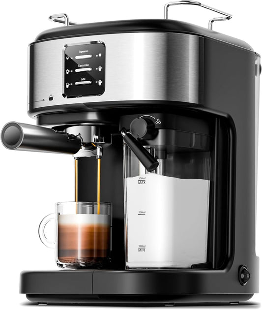 Crzoe 20Bar Latte Machine, Espresso and Cappuccino Machine with Automatic Milk Frother, 3 in 1 Professional Semi-Automatic Espresso Maker with Dual Heating System & Capsule Compatible