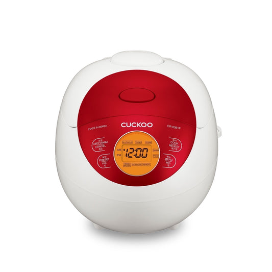CUCKOO Rice Cooker 6 Cups Cooked Warmer, Nonstick Pot, and Fuzzy Logic Tech in Red (CR-0351FR)
