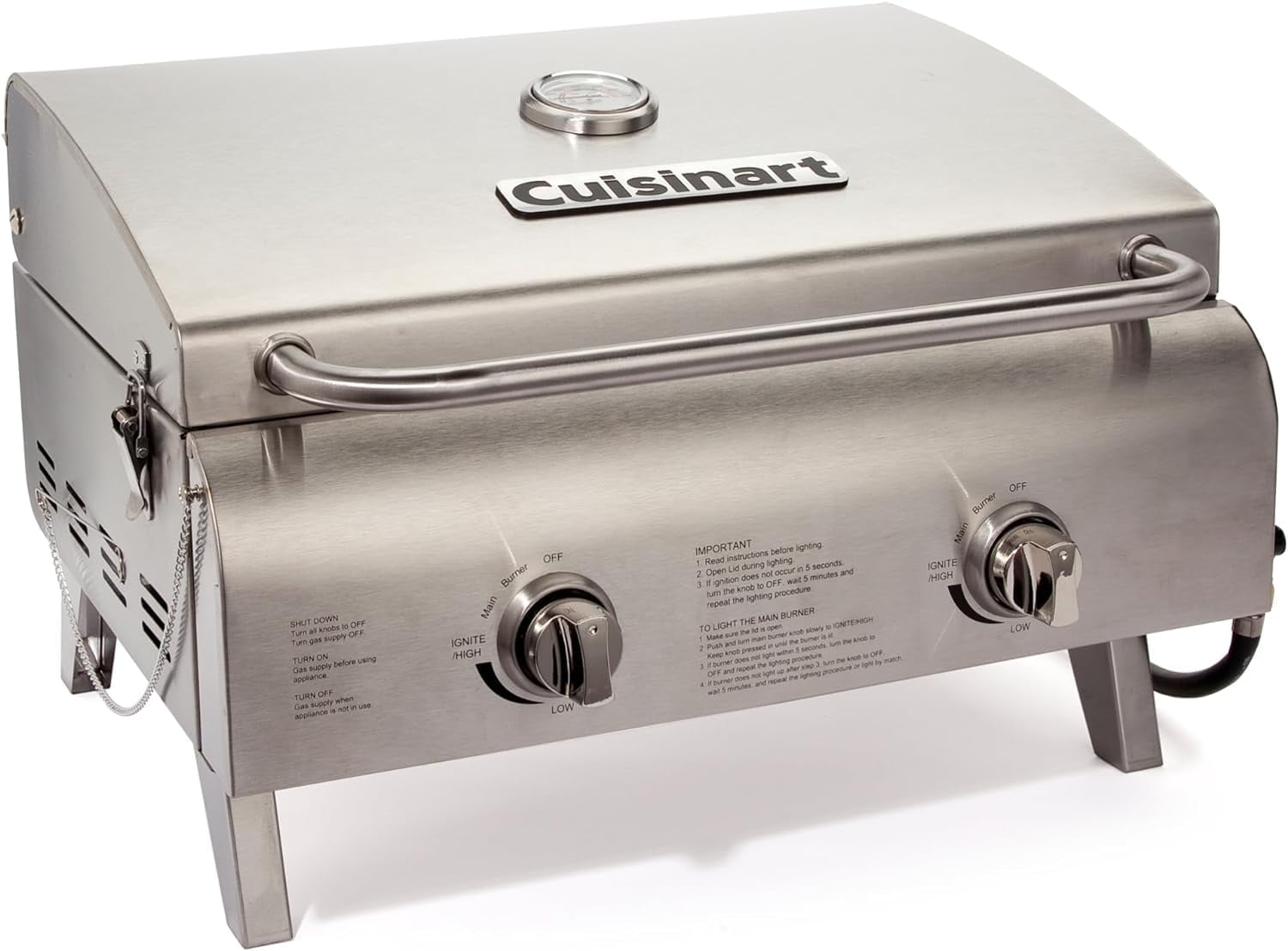 Cuisinart Chef’s Style Tabletop Portable Propane Gas Grill, 2-Burner Outdoor BBQ Grill