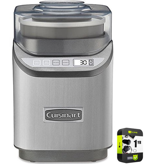 Cuisinart ICE-70 Electronic Ice Cream Maker Brushed Chrome Bundle with 1 Year Extended Protection Plan