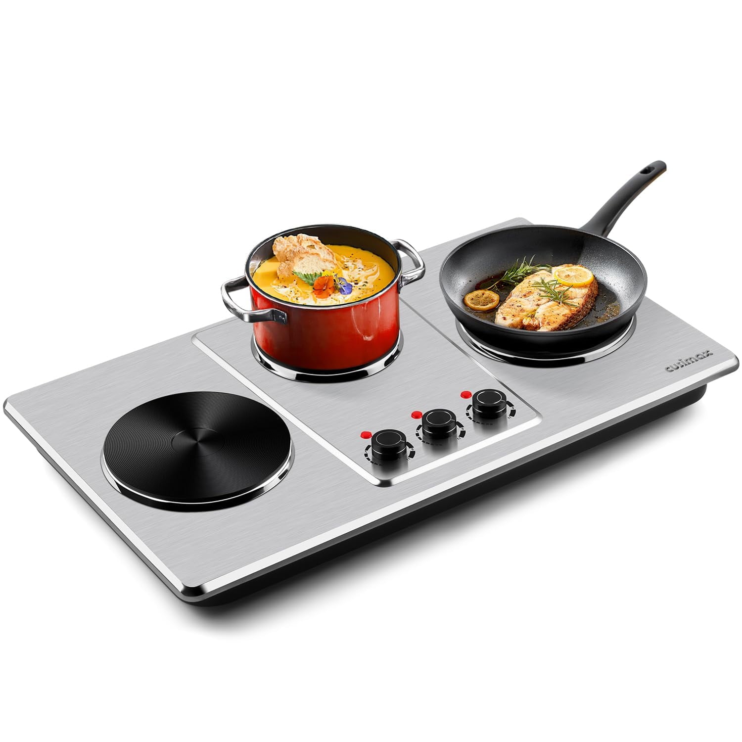 Cusimax Hot Plate,Countertop Triple Burner with 7″Cast Iron Cooktop,Electric Hot Plate for Cooking,11 Level Temperature Setting