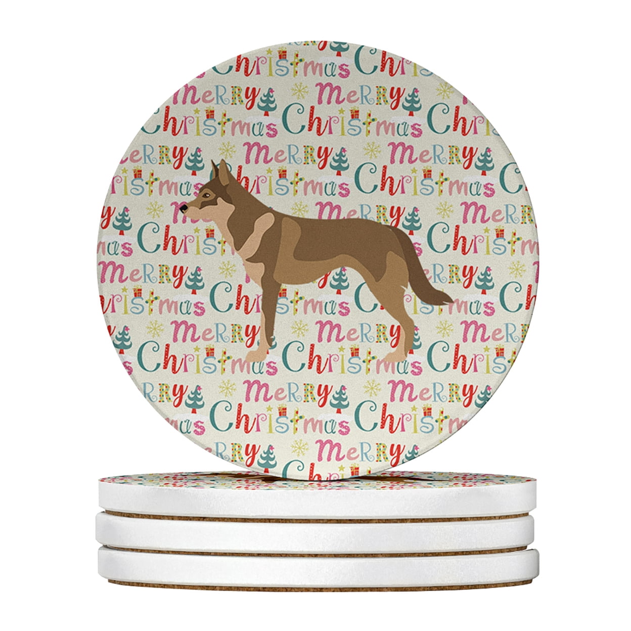 Czechoslovakian Wolfdog Merry Christmas Large Sandstone Coasters Pack of 4 4 in x 4 in