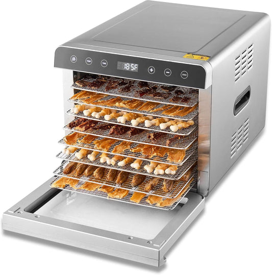 DALLE Multi-Function Food Dehydrator, UV Function 8 Trays Stainless Steel Dehydrator for Jerky, Pet Treats, Meat, Fruits, Herb and More, 185℉ Temperature Adjustable with 24H Timer