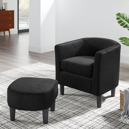DEALTOPS Corduroy Accent Chair with Ottoman,Upholstered Arm Chair Single Sofa Chair Foot Rest Comfy Armchair for Living Room Bedroom and Office,White