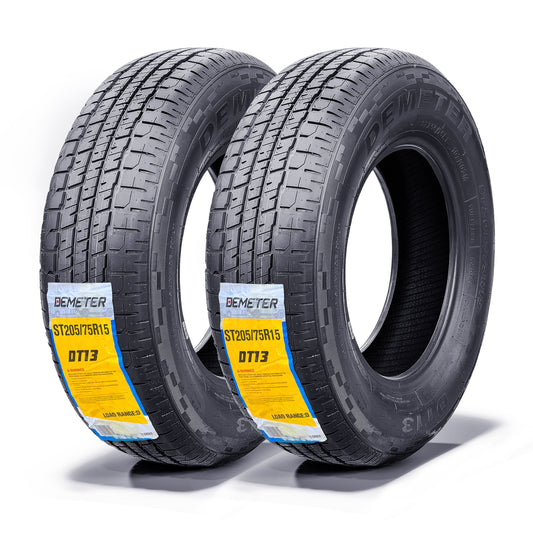 DEMETER Set of 2 Heavy Duty ST 205/75R15 Trailer Tires , Semi-Steel Trailer Tires 205/75R15 8 Ply Load Range D , 105/101M All Season Traction