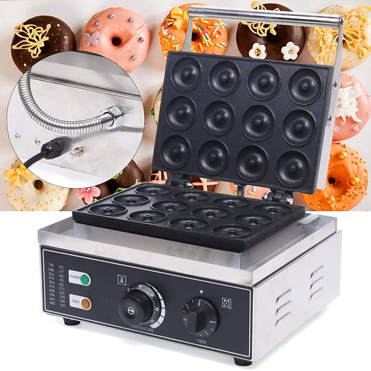 DENEST 12 Grooves Electric Commercial Donut Maker Nonstick Stainless Steel 1500W