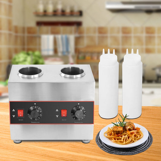 DENEST 2 Bottles Commercial Electric Warmer Butter Sauce Dispenser Sauce Warmer Pump
