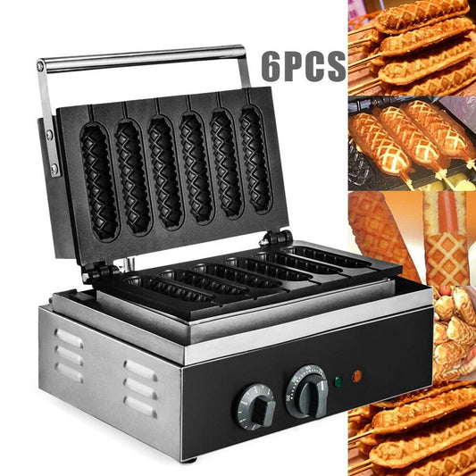 DENEST 6 Grid Commercial Hot Dog Machine Waffle Maker Sausage Maker Non-Stick 1500W