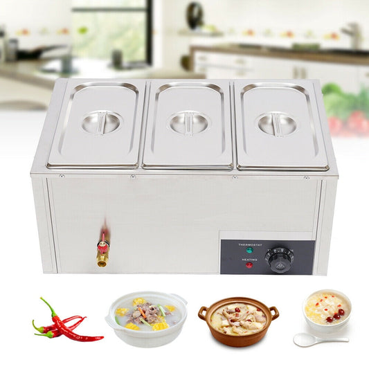 DENEST Commercial Food Warmer Electric Countertop Buffet Catering Steamer Stainless Steel 110V (3 Pan )