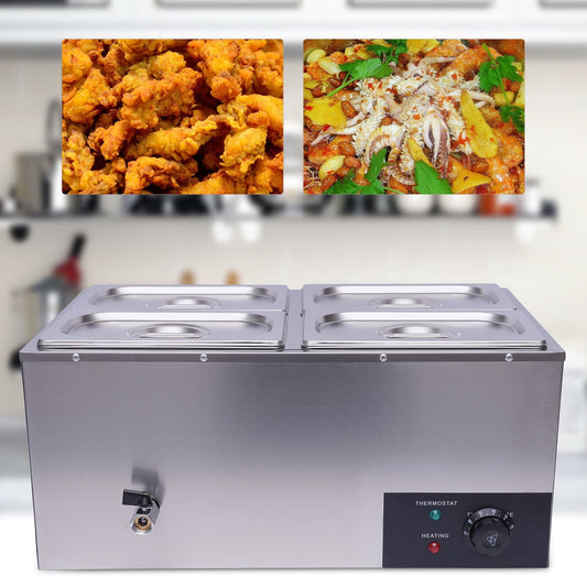 DENEST Commercial Food Warmer with Lids 4-Pan Buffet Food Warmer Container Stainless ,30?/86? to 85?/185?