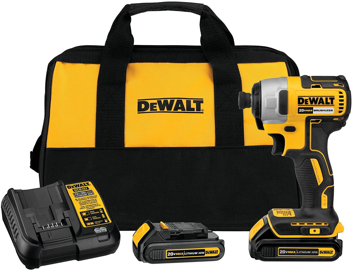 DEWALT 20V MAX Cordless Impact Driver Kit, Brushless, 1/4" Hex Chuck, 2 Batteries and Charger DCF787C2