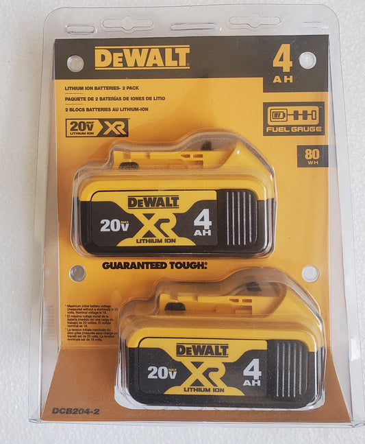 DEWALT DCB204 20V 4.0Ah Power Tool Battery, 2 Count