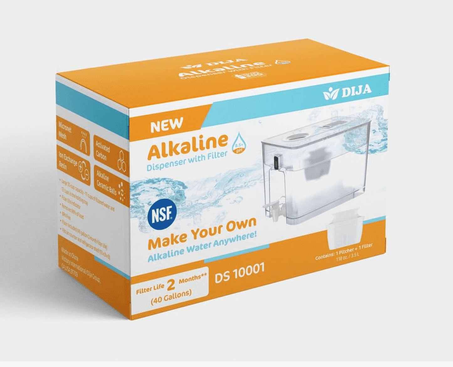 DIJA DS10001 Alkaline Water 30 Cups Filtration Countertop Water Dispenser - Clear 2.5L, 13.50 x 8 x 11 Inch